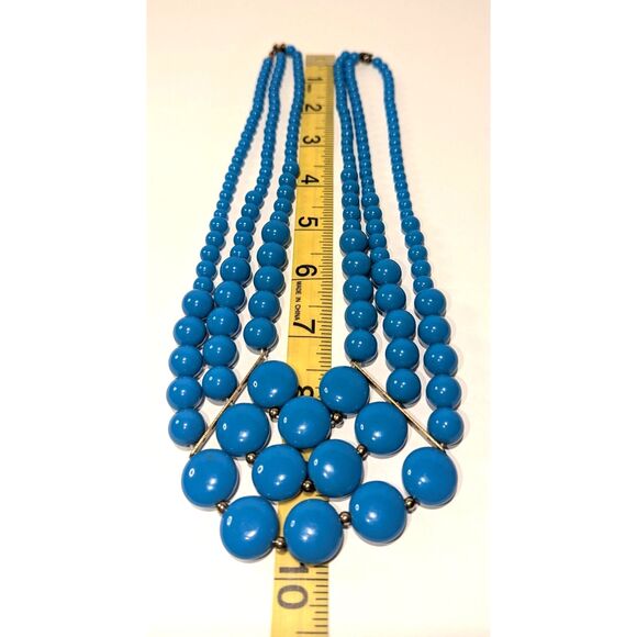 Chunky Statement Multi Strand Turquoise Blue Necklace - Picture 6 of 6